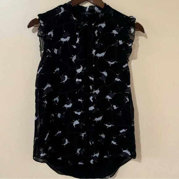 RW&CO Sheer Black Floral Sleeveless Ruffled Top Size S - Picture 1 of 6